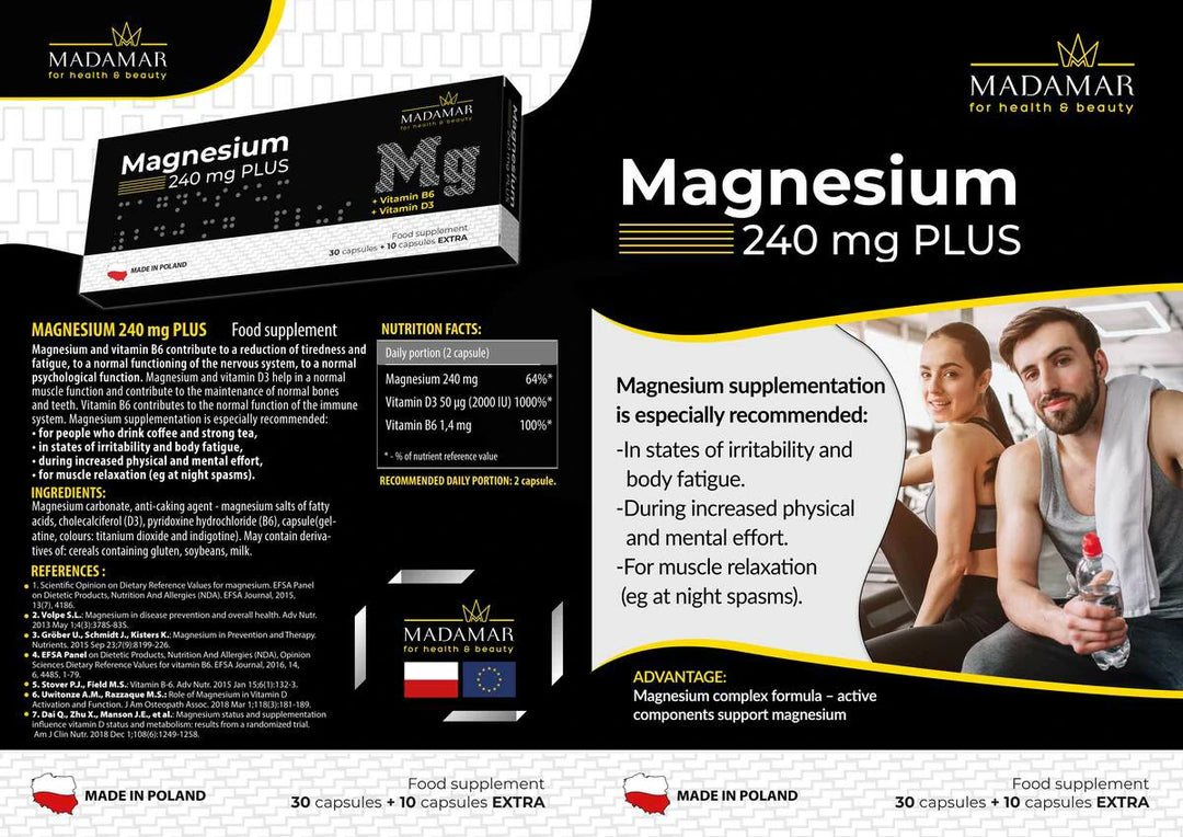 Madamar Magnesium 240 mg Plus - 30 Capsules | مادامار مكمل مغنيسيوم 240 ملغ بلس - 30 كبسولة