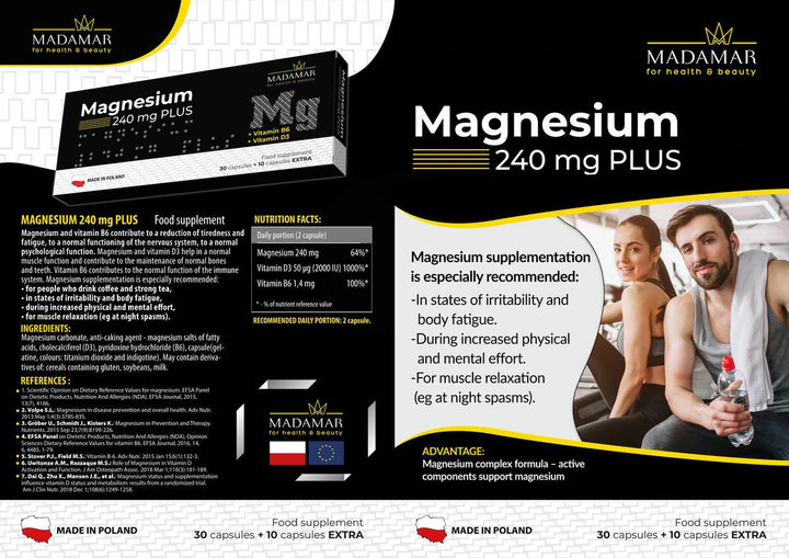 Madamar Magnesium 240 mg Plus - 30 Capsules | مادامار مكمل مغنيسيوم 240 ملغ بلس - 30 كبسولة