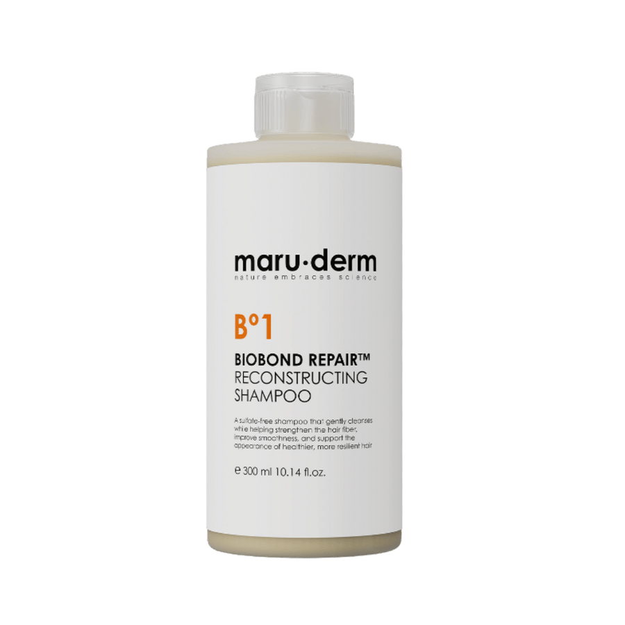 Maru.derm BioBond Repair reconstructing shampoo, 300ml beige bottle with white label and screw cap.