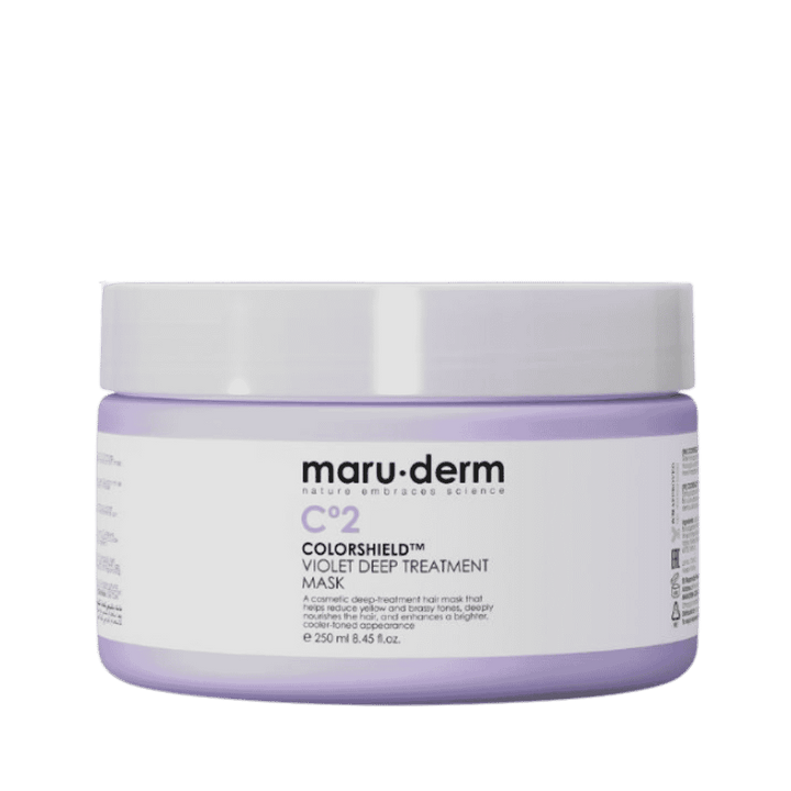Maru.derm ColorShield violet deep treatment mask, 250ml lavender jar with white lid and label.