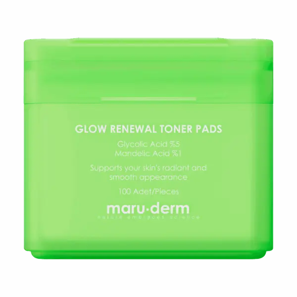 Maru derm glow renewal toner pads 100 pieces green plastic container with flip lid