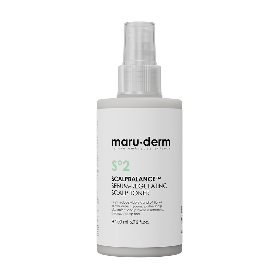maru.derm S2 Scalp Balance Sebum-Regulating Scalp Toner 200ml white spray bottle with green label