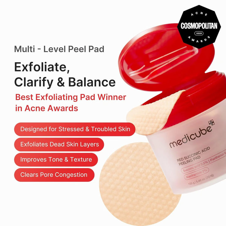 Medicube Red Succinic Acid Peeling 70 Pads - 155g | ميدي كيوب وسادات تقشير حمض السكسينيك الاحمر 70 وسادة - 155غ