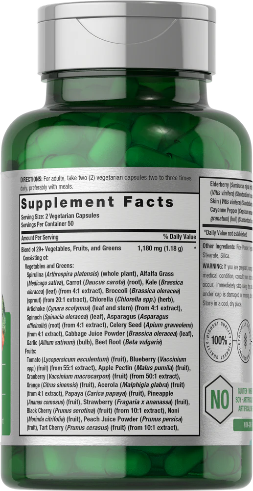 Horbäach Mega Fruits & Veggies - 100 Vegetarian Capsules | هورباخ مكمل فواكه وخضروات الشامل -  100 كبسولة