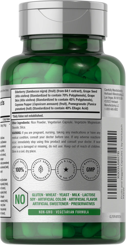 Horbäach Mega Fruits & Veggies - 100 Vegetarian Capsules | هورباخ مكمل فواكه وخضروات الشامل -  100 كبسولة
