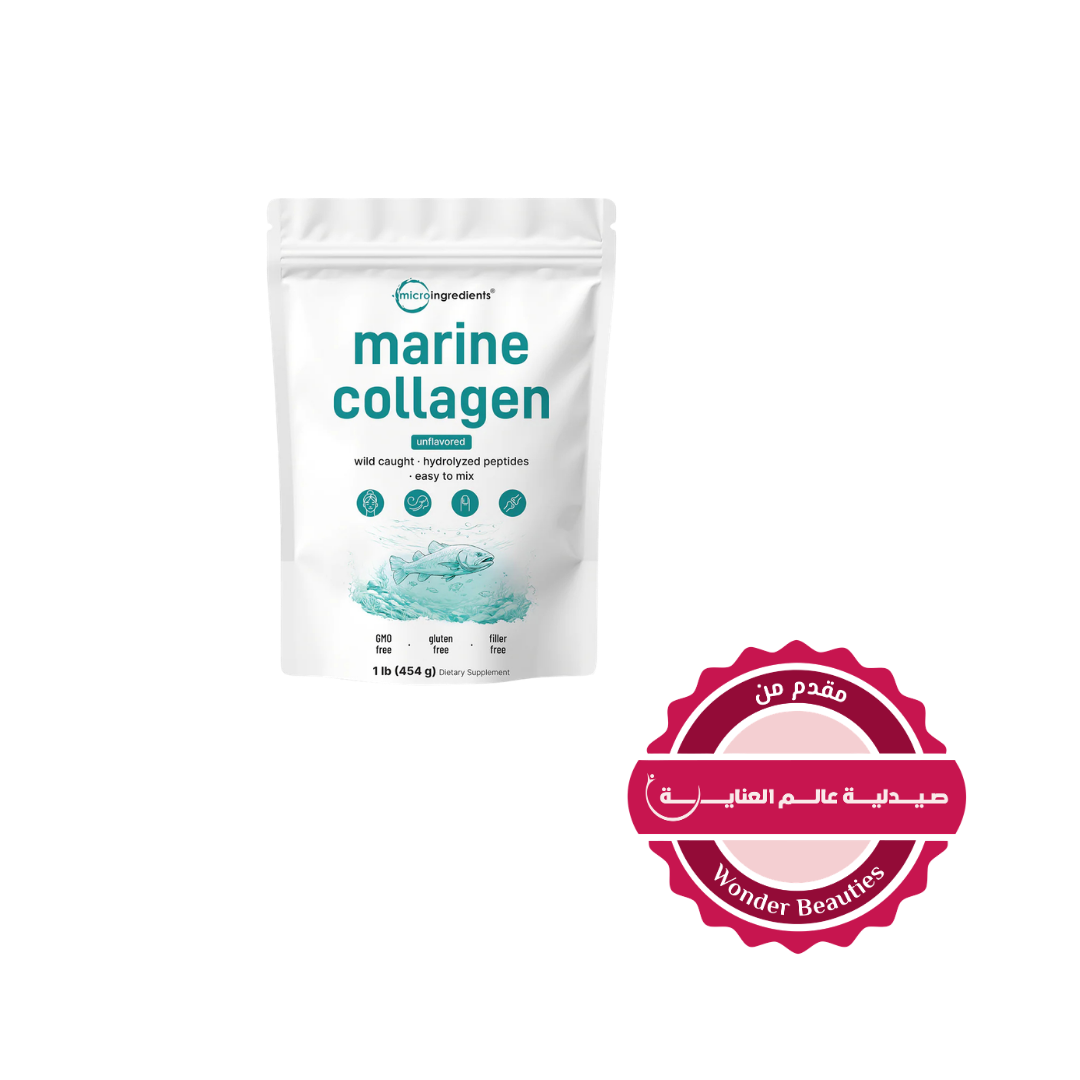 Micro Ingredients marine collagen powder unflavored 1 lb 454 g, hydrolyzed peptides dietary supplement pouch.