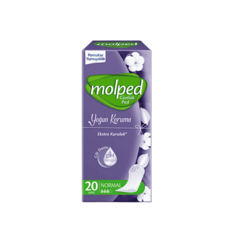 Molped Günlük Ped normal daily pads, purple box with cotton graphics, 20 pieces