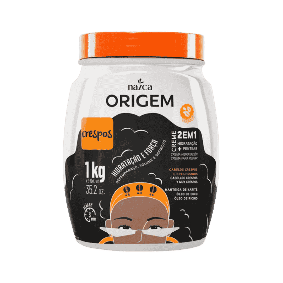 Nazca Origem Crespos 2 em 1 hydrating combing cream, white 1kg jar with orange lid