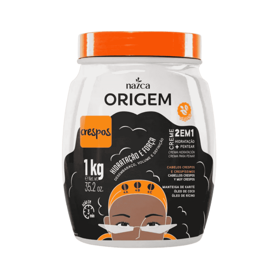 Nazca Origem Crespos 2 em 1 hydrating combing cream, white 1kg jar with orange lid
