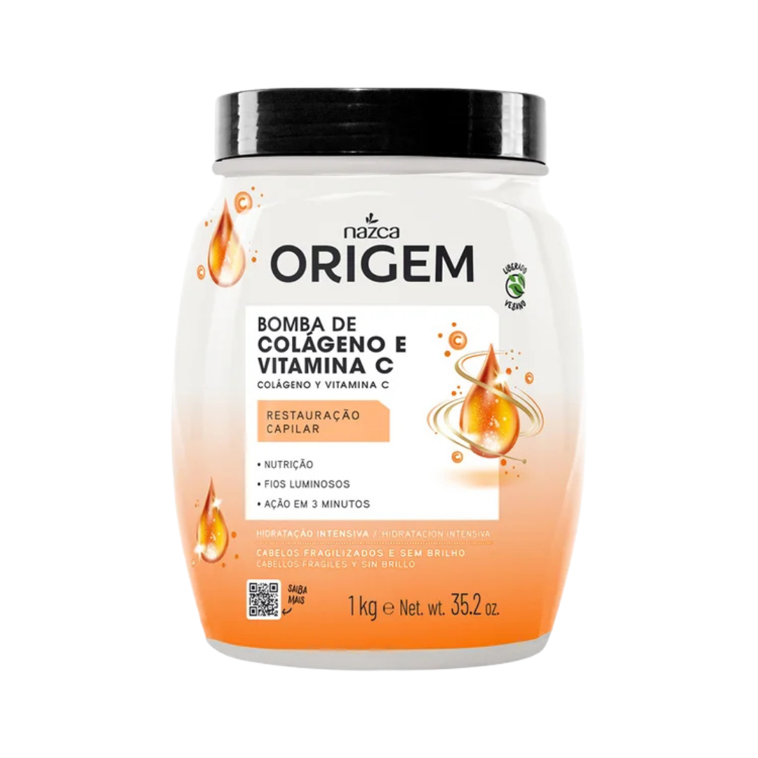 Nazca Origem Bomba Collagen and Vitamin C hair mask 1kg white orange jar with black lid