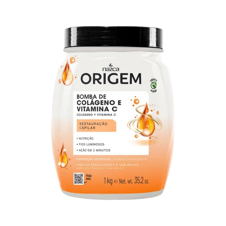 Nazca Origem Bomba Collagen and Vitamin C hair mask 1kg white orange jar with black lid