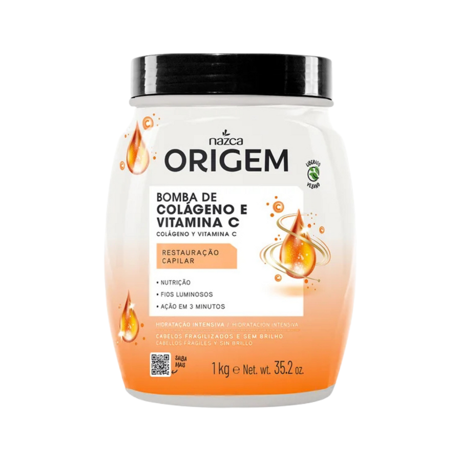 Nazca Origem Bomba Collagen and Vitamin C hair mask 1kg white orange jar with black lid