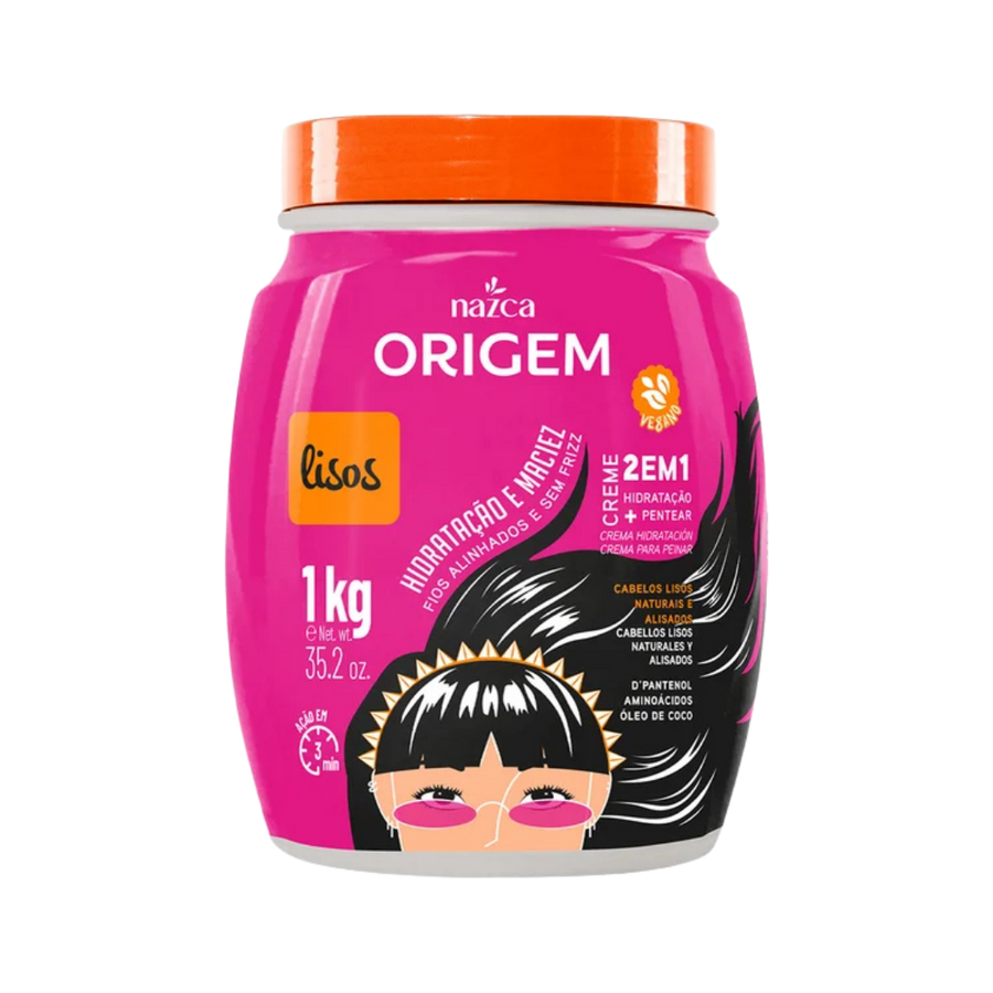 Nazca Origem Lisos 2em1 Creme Hidratação e Pentear 1kg pink jar with orange lid