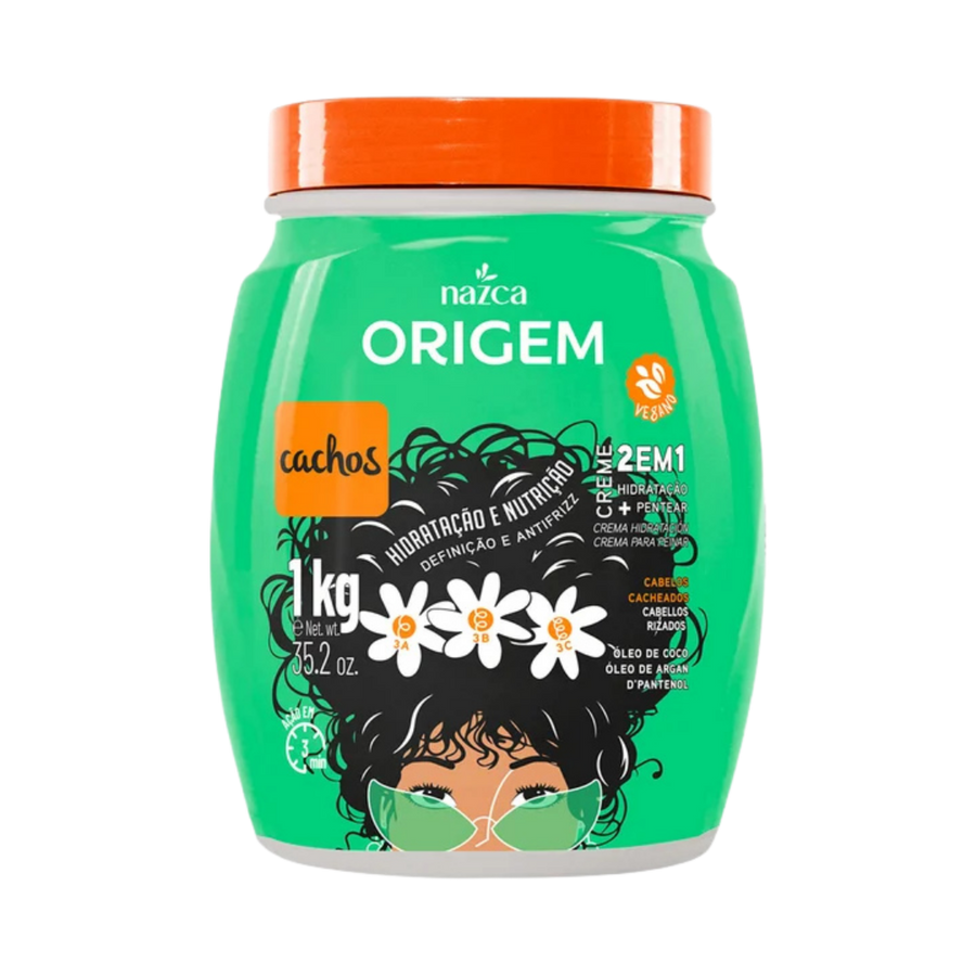 Nazca Origem Cachos 2em1 curl cream 1kg green jar with orange lid