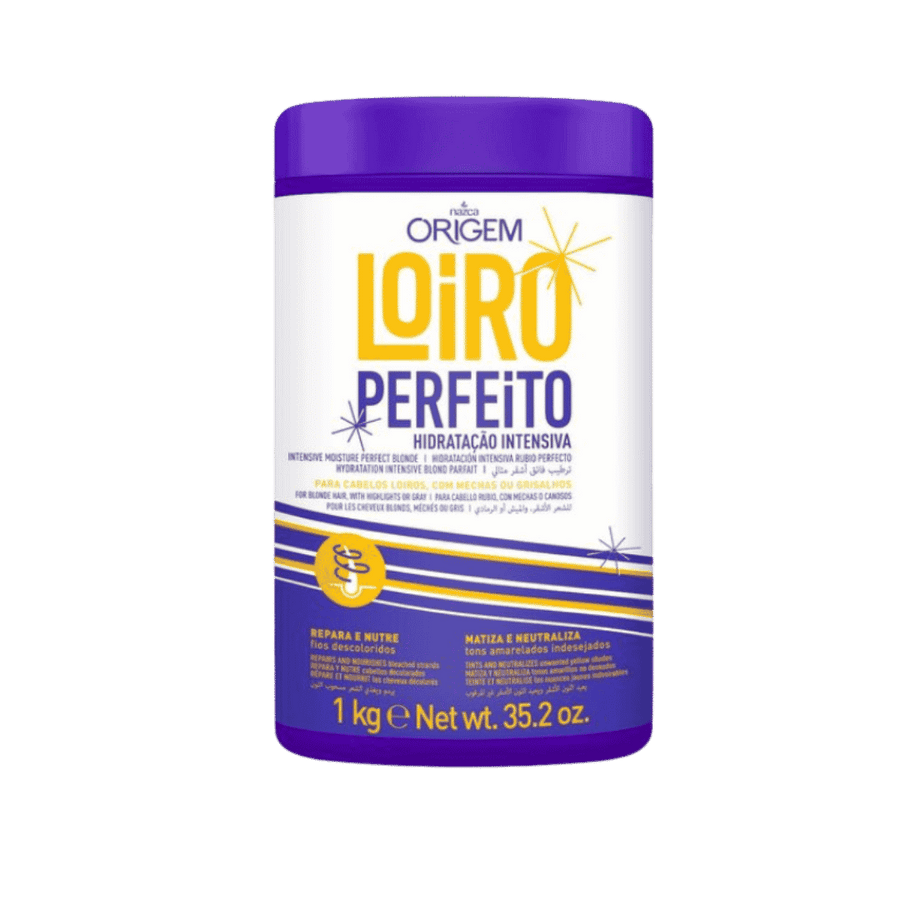 Nazca Origem Loiro Perfeito intensive hydration hair mask for blonde hair, white purple 1kg jar