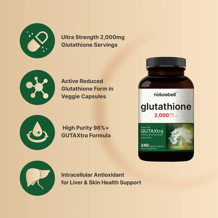 naturebell glutathione 2000 mg - 240 Veggie Capsules | نيتشر بيل كبسولات الجلوتاتيون2000 مغ - 240 كبسولة