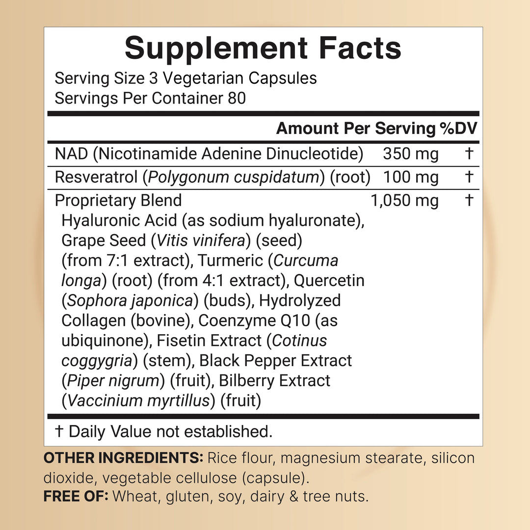 naturebell Nad + Resveratrol + Hyaluronic Acid - 240 Vegetarian Capsules | نيتشر بيل NAD+ مع الريسفيراترول وحمض الهيالورونيك - 240 كبسولة نباتية