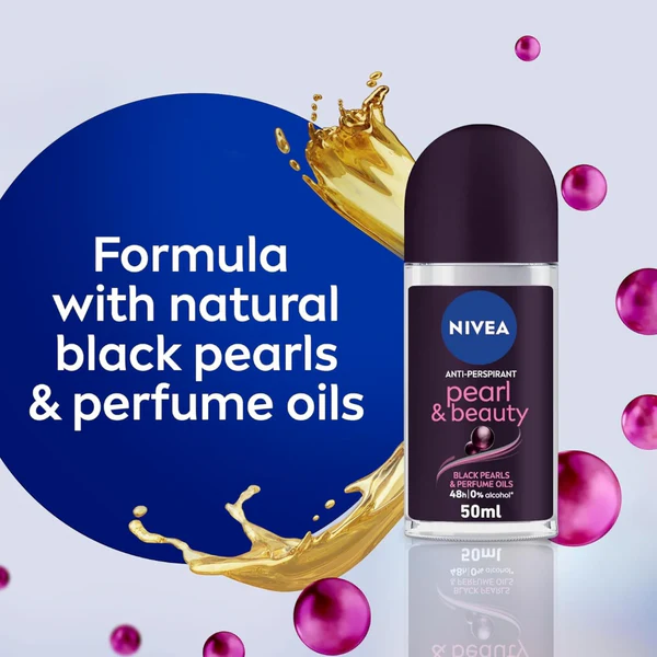 Nivea Deodorant Roll-On Pearl and Beauty Black - 50ml |نيفيا مزيل عرق رول أون بيرل آند بيوتي بلاك - 50 مل