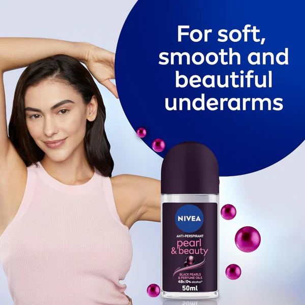 Nivea Deodorant Roll-On Pearl and Beauty Black - 50ml |نيفيا مزيل عرق رول أون بيرل آند بيوتي بلاك - 50 مل