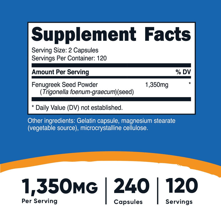 Nutricost Fenugreek 1350mg - 240 Capsules | نيوتريكوست كبسولات الحلبة 1350 ملغ – 240 كبسولة