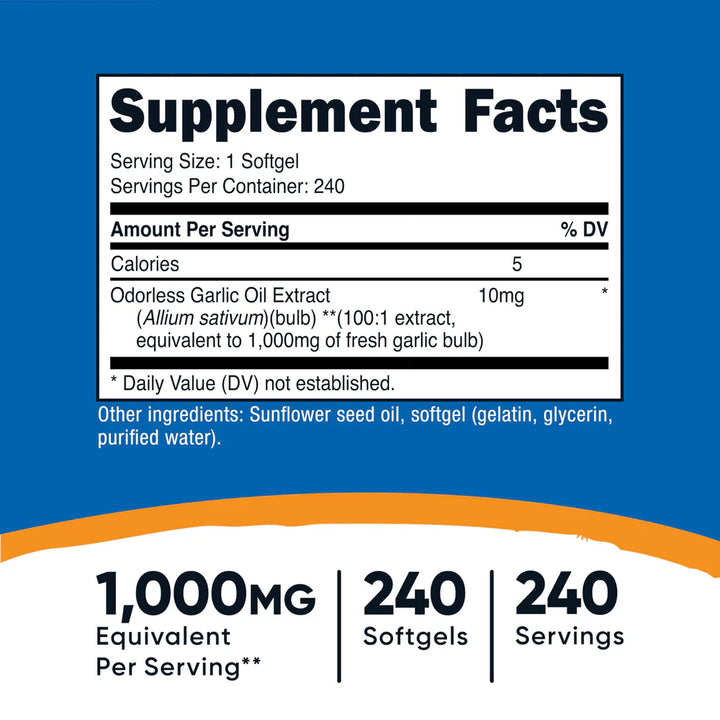 Nutricost Garlic 1000mg - 240 Softgels | نيوتريكوست ثوم 1000 ملغ- 240 كبسولة جيلاتينية
