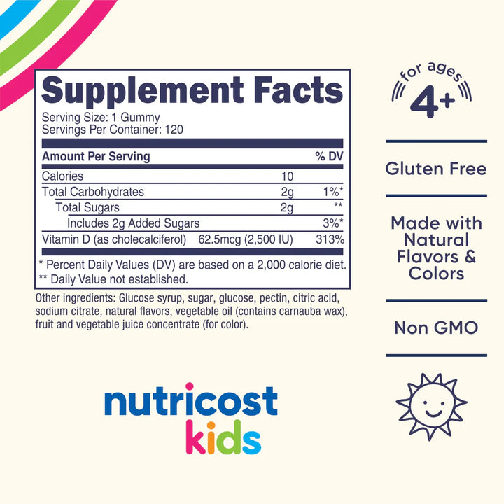 Nutricost Kids Vitamin D3 - 120 Gummies  | نوتريكوست غاميز فيتامين دال للأطفال - 120 غاميز