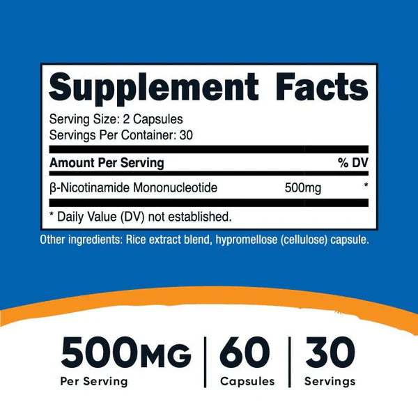 Nutricost NMN Nicotinamide Mononucleotide 500mg- 60 Capsules | نيوتريكوست إن إم إن نيكوتيناميد مونو نيوكليوتيد 500 ملغ–60 كبسولة