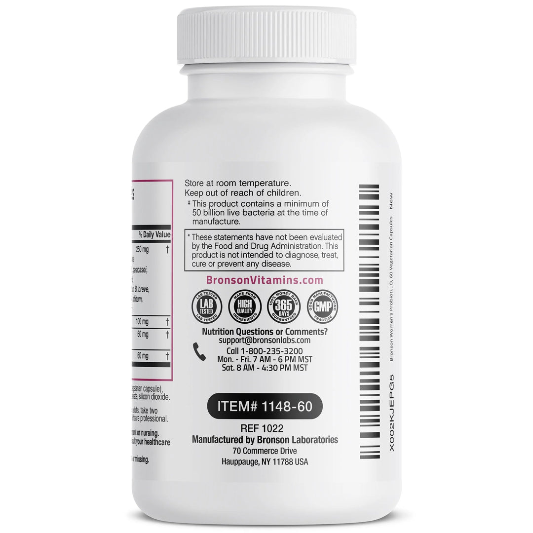 BRONSON Women's Probiotic 50 Billion CFU plus Prebiotic - 60 Vegetarian Capsules| برونسون بروبيوتيك للنساء 50 مليار وحدة مع بريبايوتيك - 60 كبسولة نباتية
