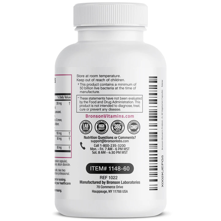 BRONSON Women's Probiotic 50 Billion CFU plus Prebiotic - 60 Vegetarian Capsules| برونسون بروبيوتيك للنساء 50 مليار وحدة مع بريبايوتيك - 60 كبسولة نباتية