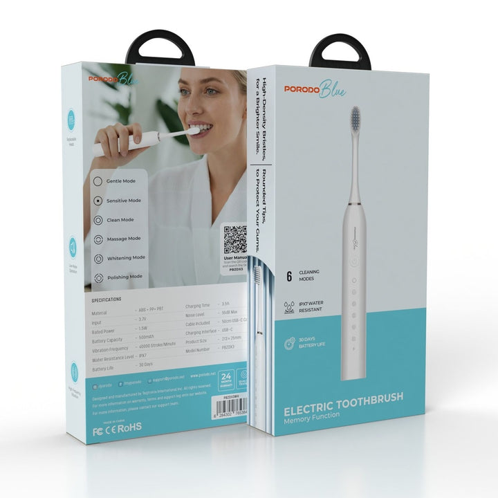 Porodo Blue Electric Toothbrush - White | بورودو بلو فرشاة أسنان كهربائية