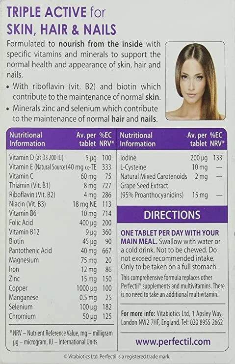 Vitabiotics Perfectil Original Skin Hair Nails - 30 Tablets | بيرفكتيل أوريجنال للبشرة والشعر والأظافر
