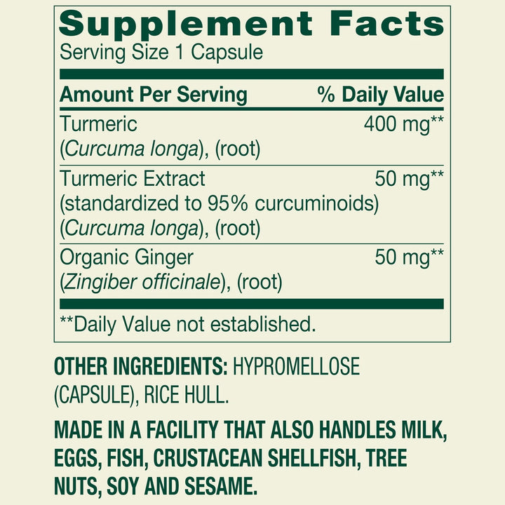 Spring Valley Turmeric Curcumin 500mg with Ginger Powder - 180 Capsules | سبرينغ فالي كبسولات كركم و مسحوق الزنجبيل  500ملغ - 180 كبسولة