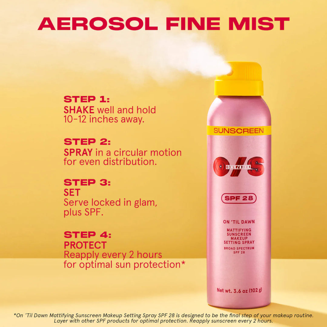 On 'Til Dawn Makeup Setting Spray Mattifying with Sun Protection SPF 28 - 30g| بخاخ تثبيت مكياج  غير لامع مع عامل حماية من أشعة الشمس -30 غرام