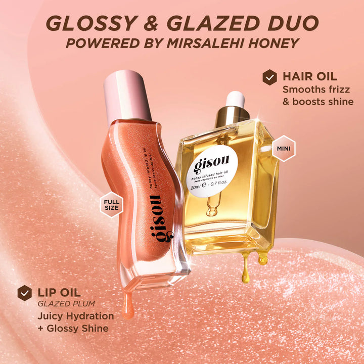 gisou Glossy & Glazed Hair & Lip Oil Gift Set, Damaged Box | جيسو مجموعة زيت الشعر والشفاه غلوسي آند غليزد، علبة متضررة