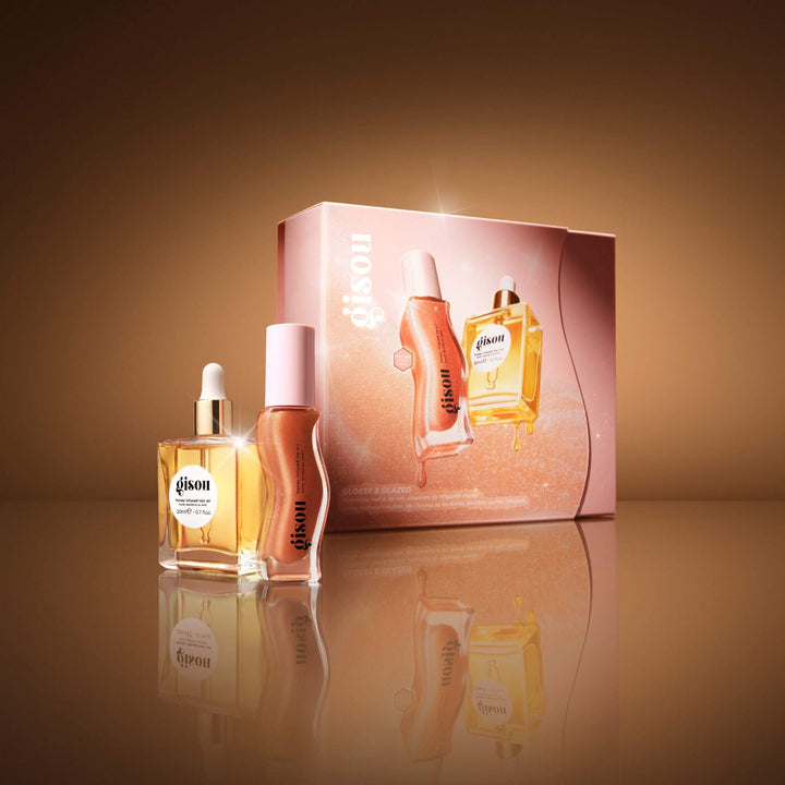 gisou Glossy & Glazed Hair & Lip Oil Gift Set, Damaged Box | جيسو مجموعة زيت الشعر والشفاه غلوسي آند غليزد، علبة متضررة