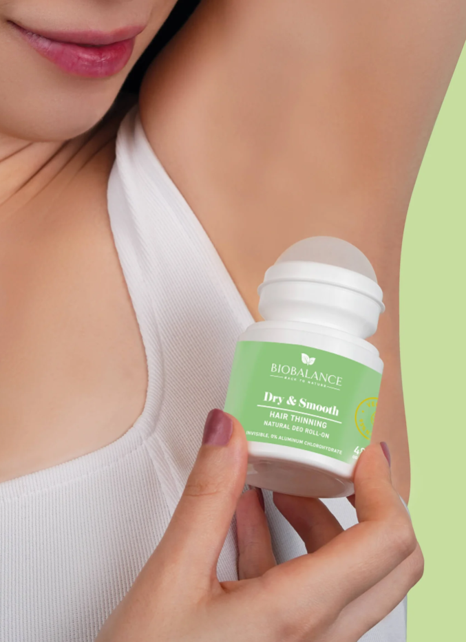 Bio Balance Dry & Smooth Hair Thinning Natural Deodorant Roll-On - 50ml | بايوبالانس مزيل تعرق رول بمكونات طبيعية - 50 مل