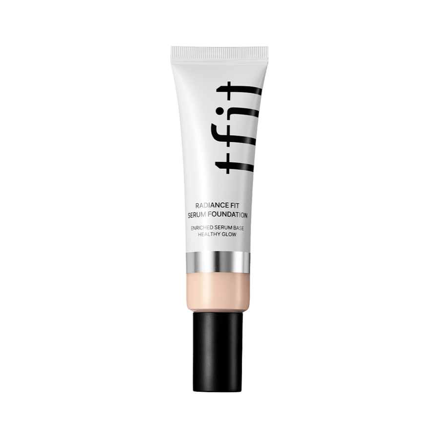 TFIT Radiance Fit Serum Foundation tube with black cap and beige shade visible packaging design.
