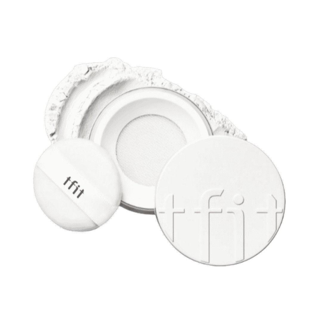 TFIT Translucent Set Finishing Powder 7g, loose talc-free setting powder with black round compact packaging.