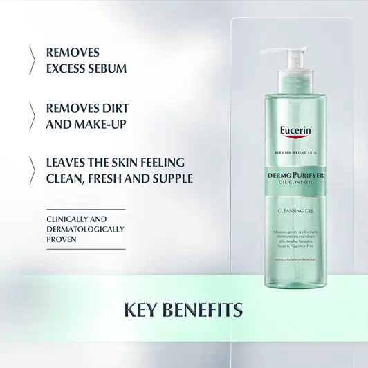 Eucerin Dermo Purifyer Oil Control Cleansing Gel - 200ml | يوسيرين غسول جل للتحكم بافرازات الزيوت - 200 مل