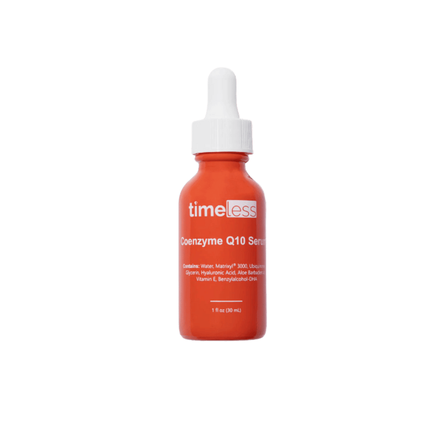 Timeless Coenzyme Q10 Serum, red glass dropper bottle with white cap and text branding, 30ml, 585x607px 