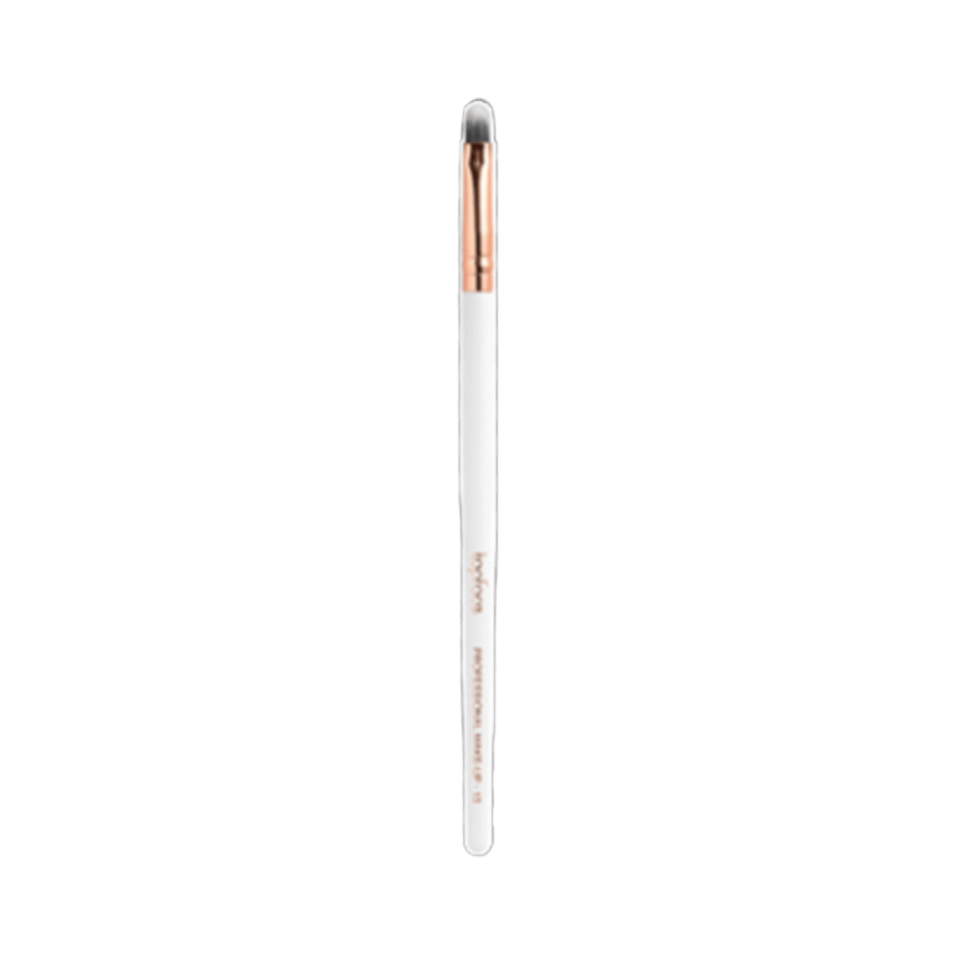 Topface Precise Smudge Brush F14 with white handle, rose gold ferrule, and compact rounded bristles.