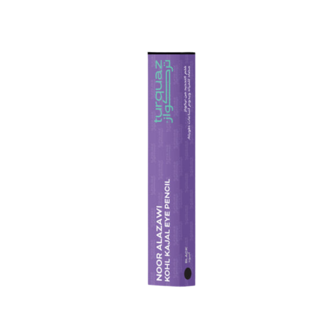 Noor Al Azawi Turquoise Kohl Kajal Eye Pencil box, black shade, purple packaging.