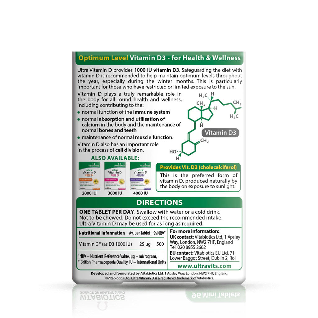 Vitabiotics Ultra Vitamin D 1000 IU 96 Tablets | ألترا مكمل فيتامين دال 1000 وحدة دولية - 96 مضغوطة
