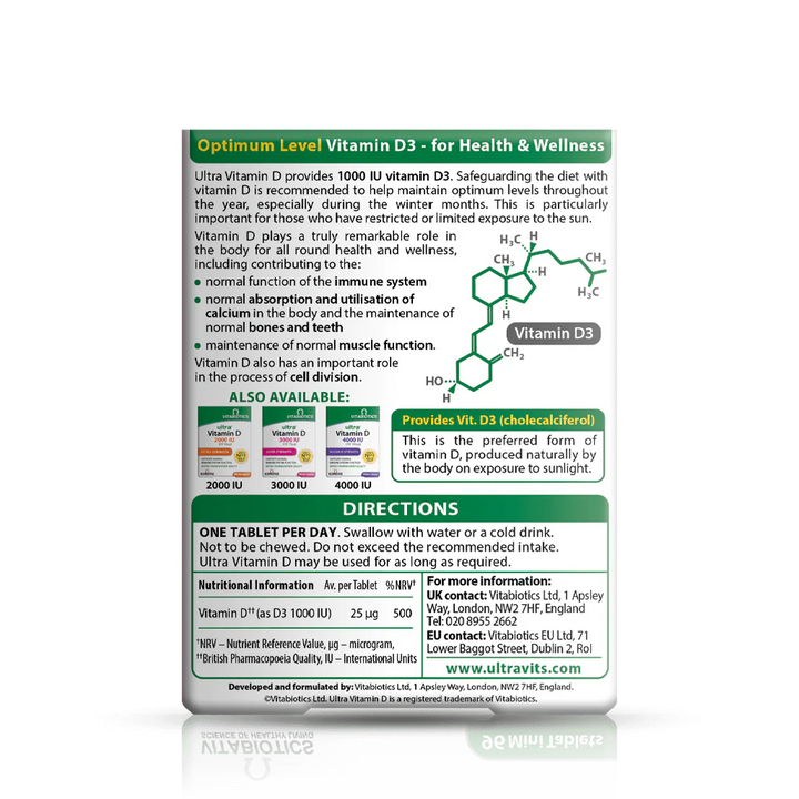 Vitabiotics Ultra Vitamin D 1000 IU 96 Tablets | ألترا مكمل فيتامين دال 1000 وحدة دولية - 96 مضغوطة