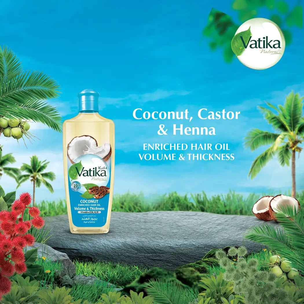 Vatika Natural Coconut Hair Oil - 200ml | فاتيكا زيت الشعر الطبيعي بجوز الهند لزيادة الكثافة والحجم - 200 مل