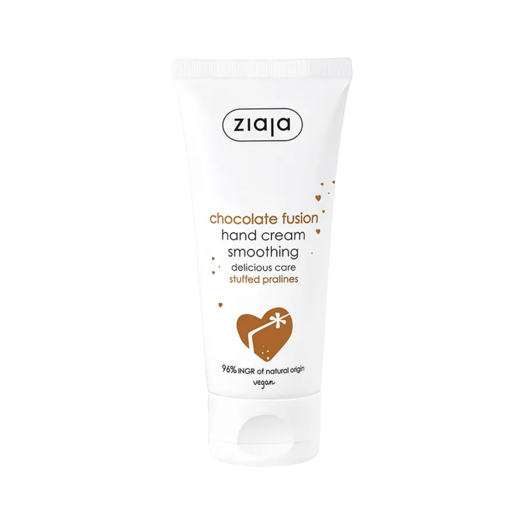 Ziaja Chocolate Fusion Hand Cream Smoothing with delicious care, stuffed pralines, 50 ml. Vegan formula, 96% ingredients of natural origin.