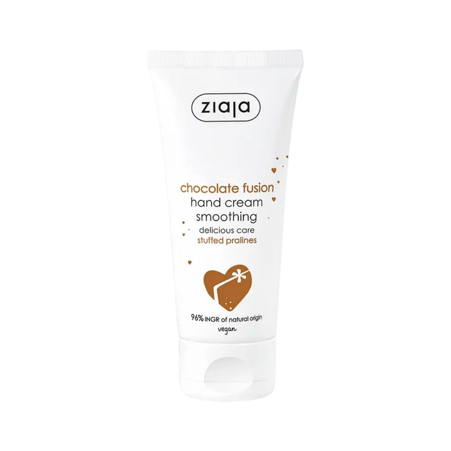 Ziaja Chocolate Fusion Hand Cream Smoothing with delicious care, stuffed pralines, 50 ml. Vegan formula, 96% ingredients of natural origin.