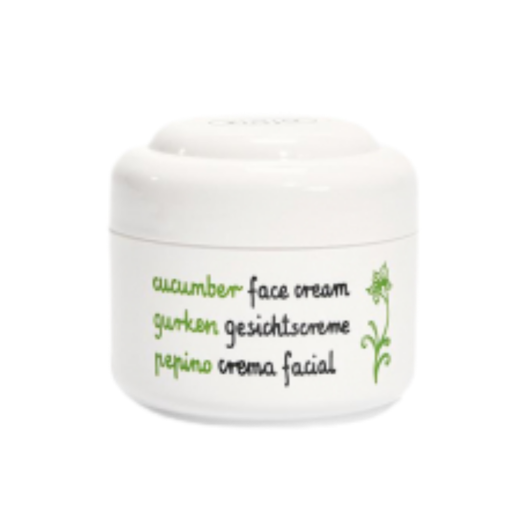 Ziaja Cucumber Face Cream, 50ml, white jar with green text, labeled in multiple languages.
