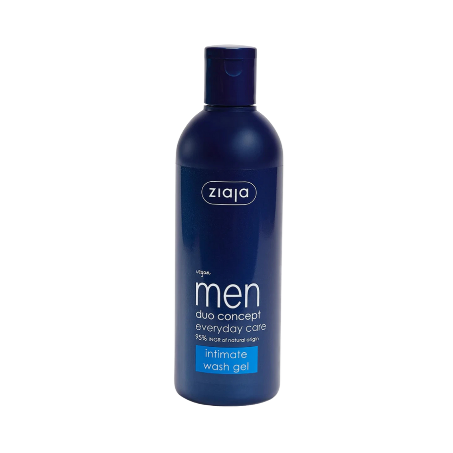 Ziaja Men Duo Concept Everyday Care Intimate Wash Gel, 300ml, with blue packaging and a flip-top cap.